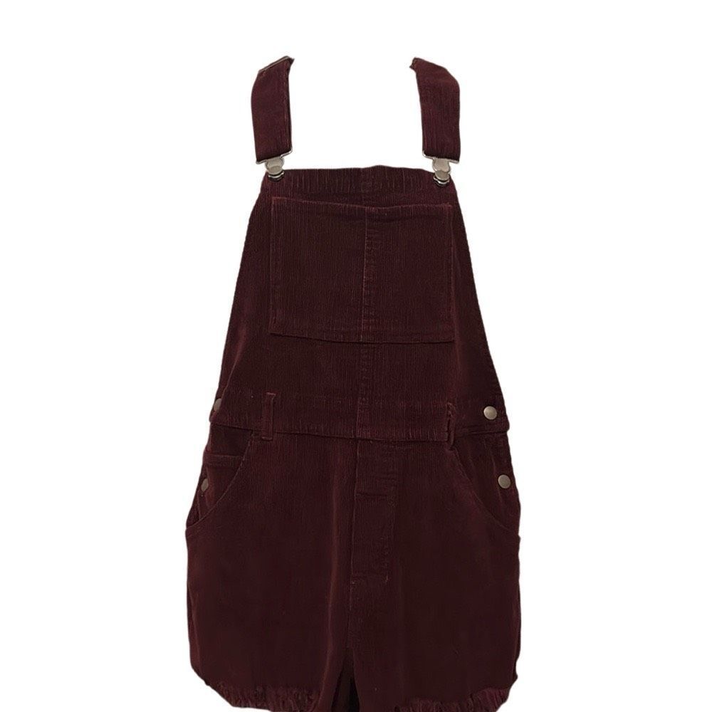 Burgundy Corduroy Overall Shorts